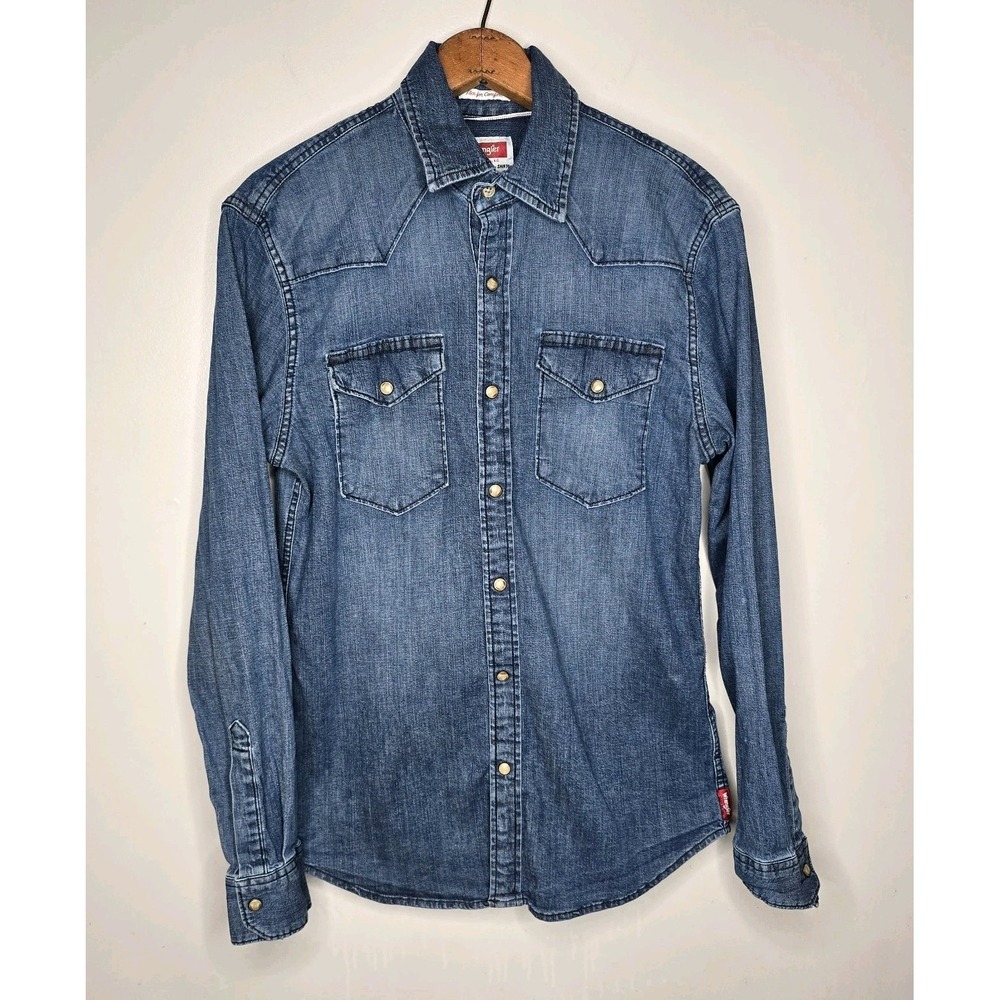 Wrangler Denim Pearl Snap Shirt Work Men's Flex Comfort Western Cowboy Small